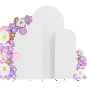 Spandex Fitted Stretchy Arch Stand Covers, Set of 3 Wedding Arch Cover, 2-Sided Round Top Chiara Backdrop Cover for Party Birthday Banquet Baby Shower Arch Decoration (4ft, 5ft, 6ft White)