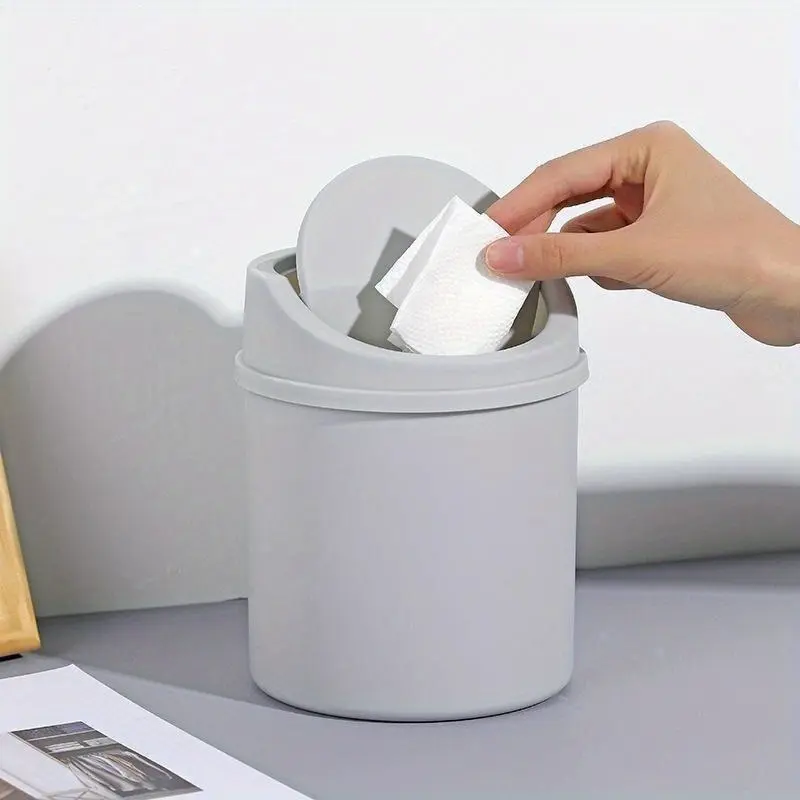 New Mini Desktop Bin Bedroom Clean Small Plastic Trash Can Tube with Cover Workspace Storage Box Home Desk Dustbin
