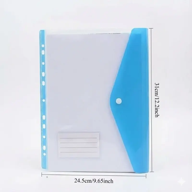 4-Pack A4 File Folders with Buttons, Plastic File Folder, 11-Hole Ring Binders PVC File Organizer with Locking Mechanism Random Color - Suitable for School, Office, and Home Organization