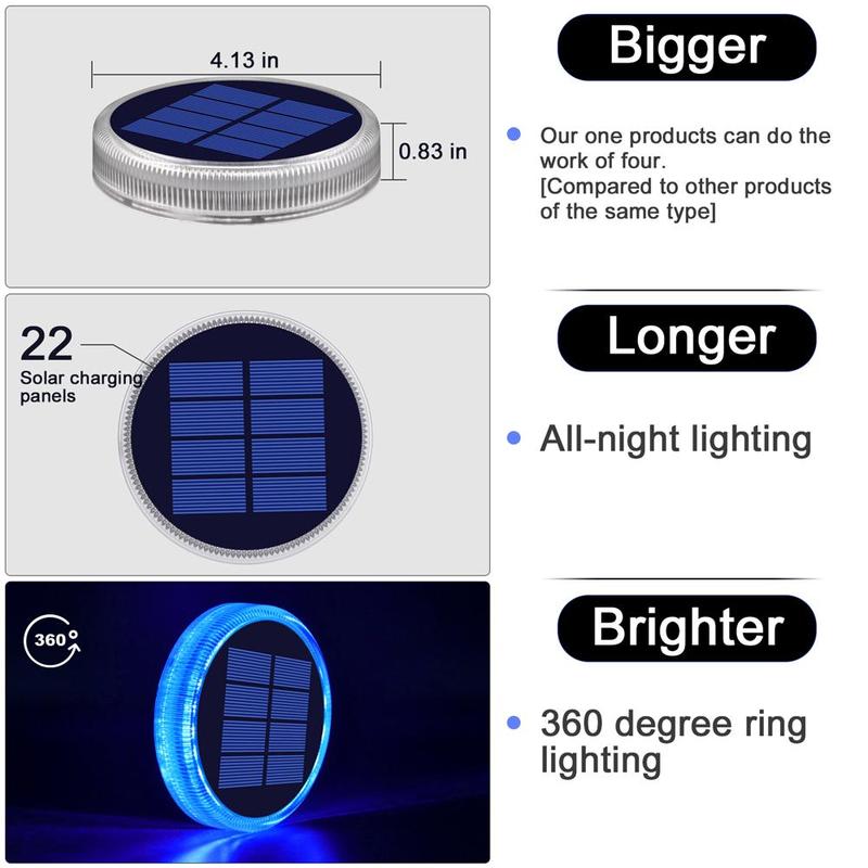 Large Round Blue and Warm Light Solar Ground Light, IP68 Waterproof Garden Decor, Automatic Outdoor Solar Deck Light for Pathways and Patios, 4/6 Pack with 30 LED for Long Lasting Illumination