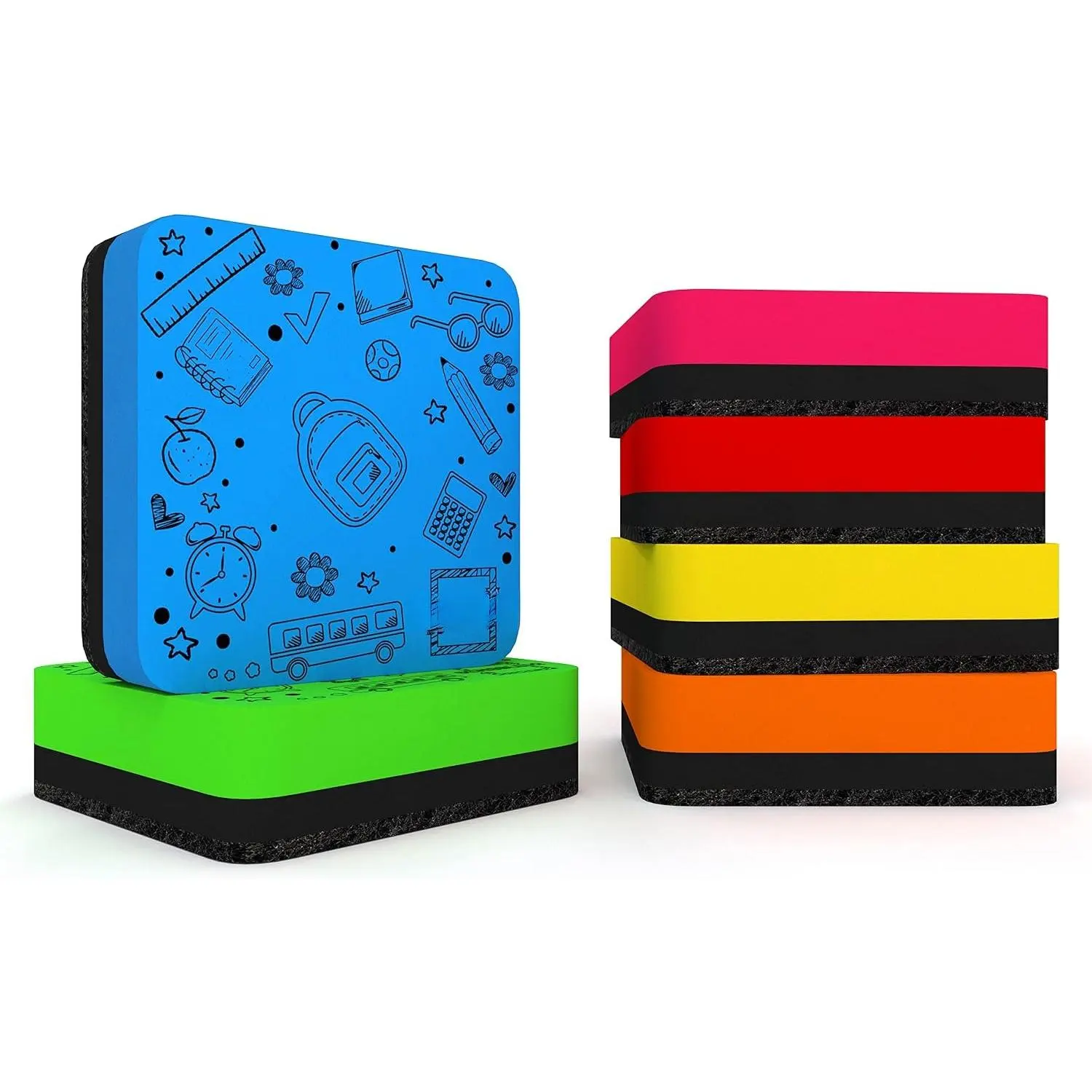 6 Pack  Dry Erase Erasers -  Colors, , Smudge Free for , Students, Classroom, , School, Office