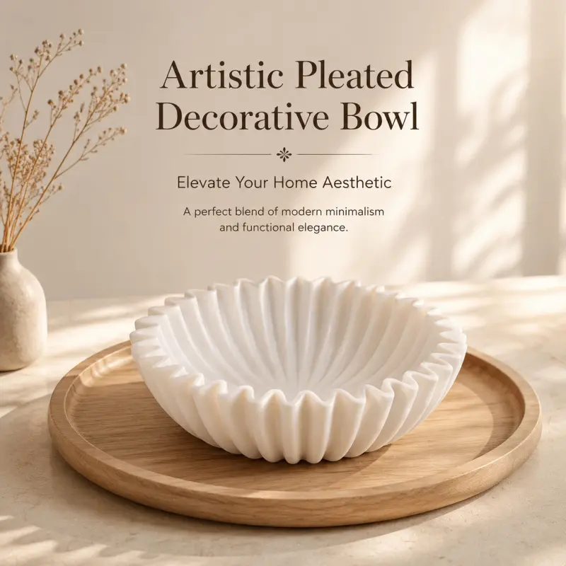 Artistic Pleated Decorative Bowl - Modern Minimalist Home Centerpiece for Coffee Tables & Entryways, Functional Elegance