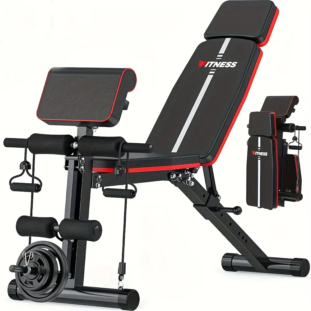 Adjustable Weight Bench with Tension Rope | Multi-Functional Strength Training Equipment for Full Body Workout | Foldable & Portable Fitness Bench for Home Gym, 770LBS Capacity, Space-Saving Design