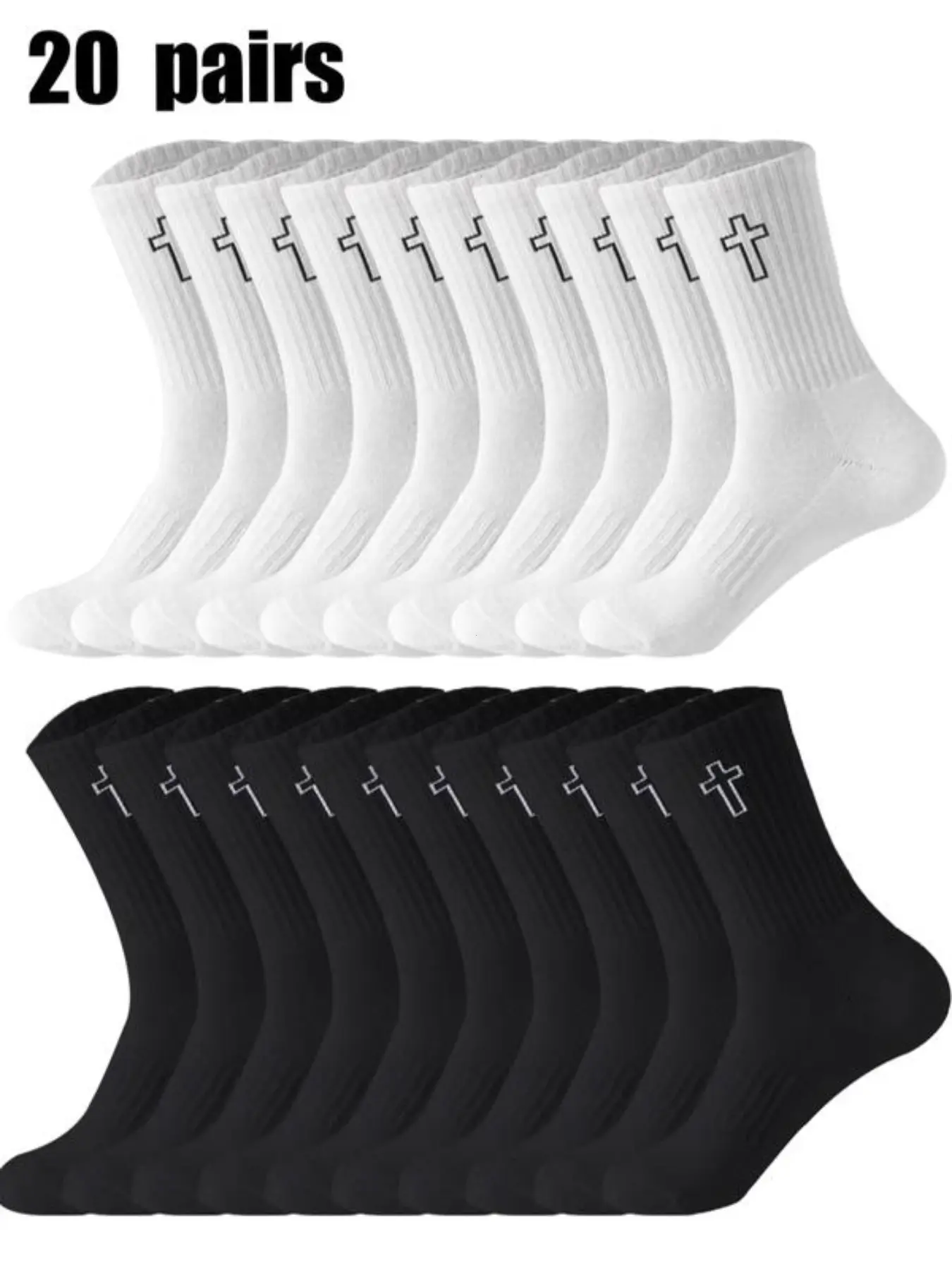 20 Pairs Cross Crew Socks, Casual Plain Surface Unlined Socks, Breathable Soft Comfort, All Seasons Sports Socks for Men and Women