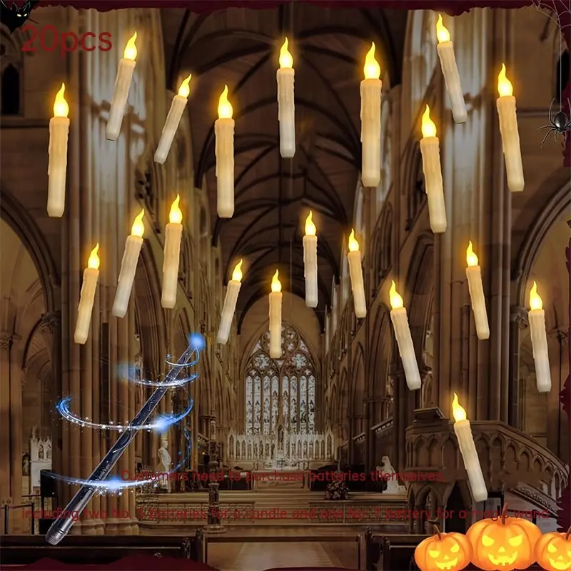 20 Piece Christmas Indoor Outdoor Decorations, Magic Wand Remote Floating Candle, Flameless Hanging LED Candle, Perfect for Holidays