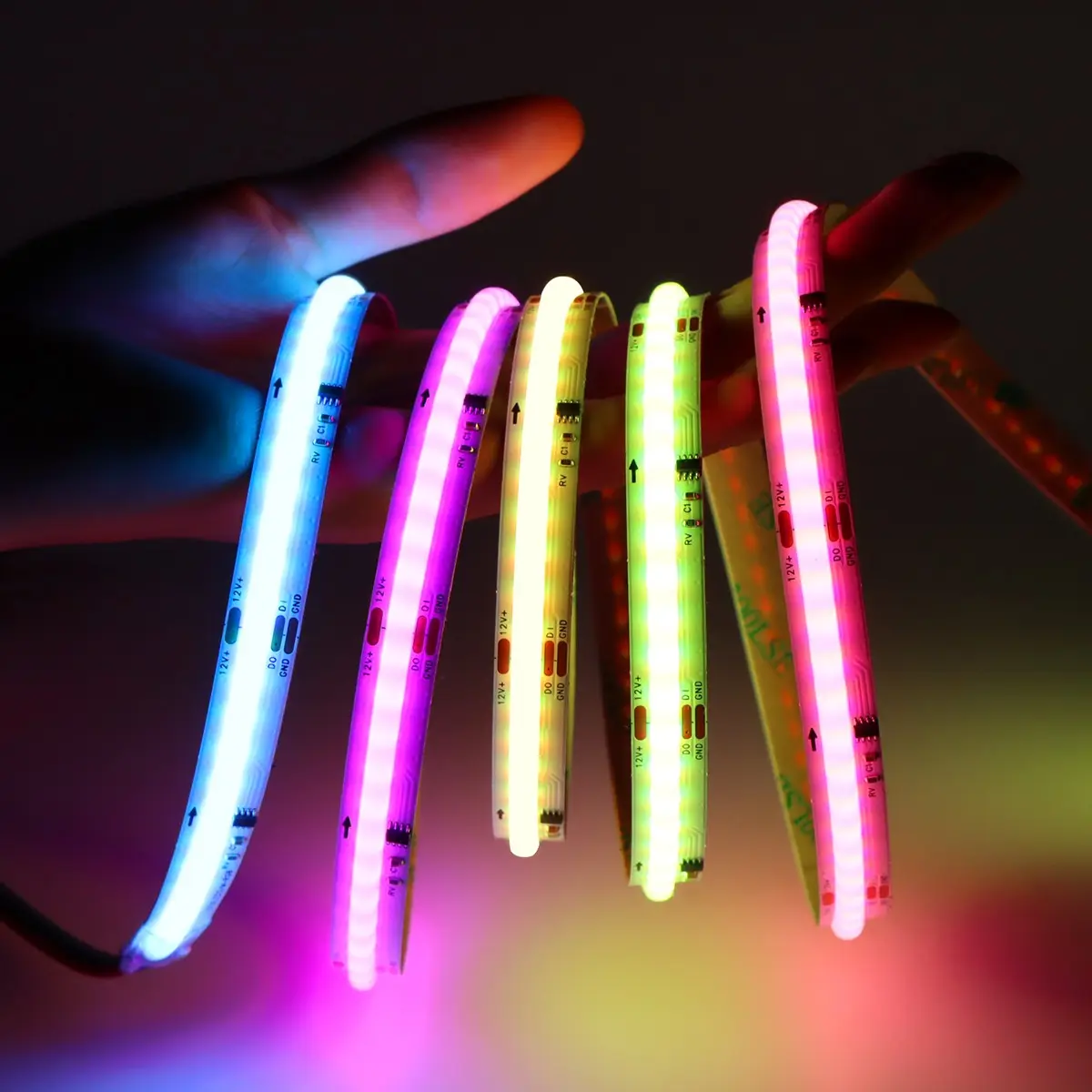 Rgbic COB LED Strip Ws2811 Ic Flexible RGB Neon Light, Dc12v 24v, 576 Leds/m, Addressable Multicolor Ribbon Tape