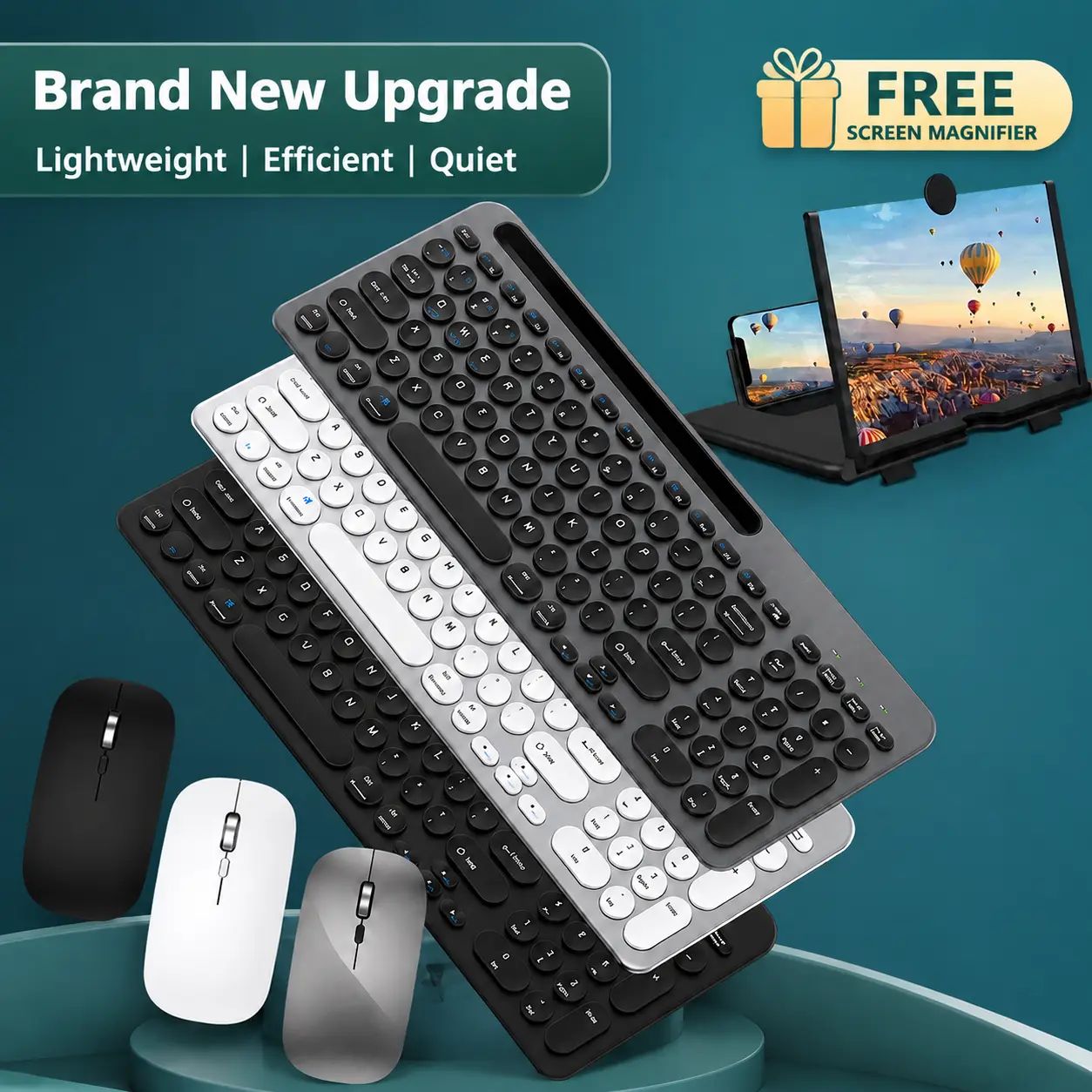 Multi-Functional Lightweight Wireless Keyboard and Mouse Set - 93+ Keys, Dual-Mode Bluetooth-2.4G, Shared USB Receiver, USB Stand, Hotkeys, Compatible with All Systems, Works for Phones Tablets PCs, Right for Universal Device Use