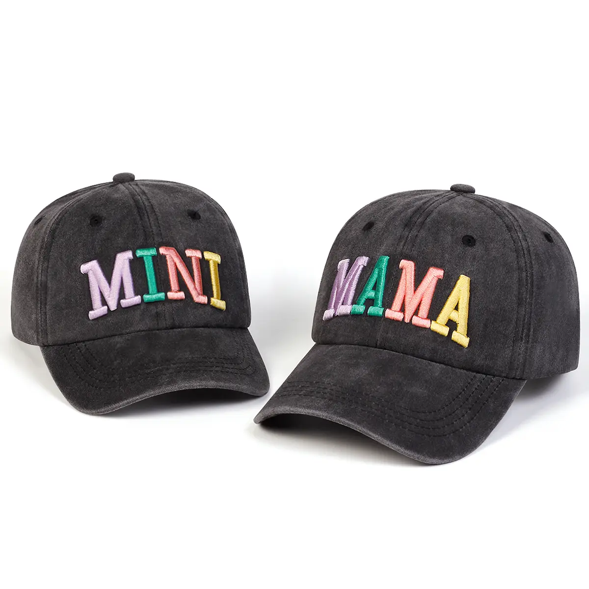 2-Piece MAMA & MINI Fashion Baseball Cap Set for Mom and Kid, Adjustable Unisex Embroidered Letter Print Hats for Outdoors, Polyester Clothing