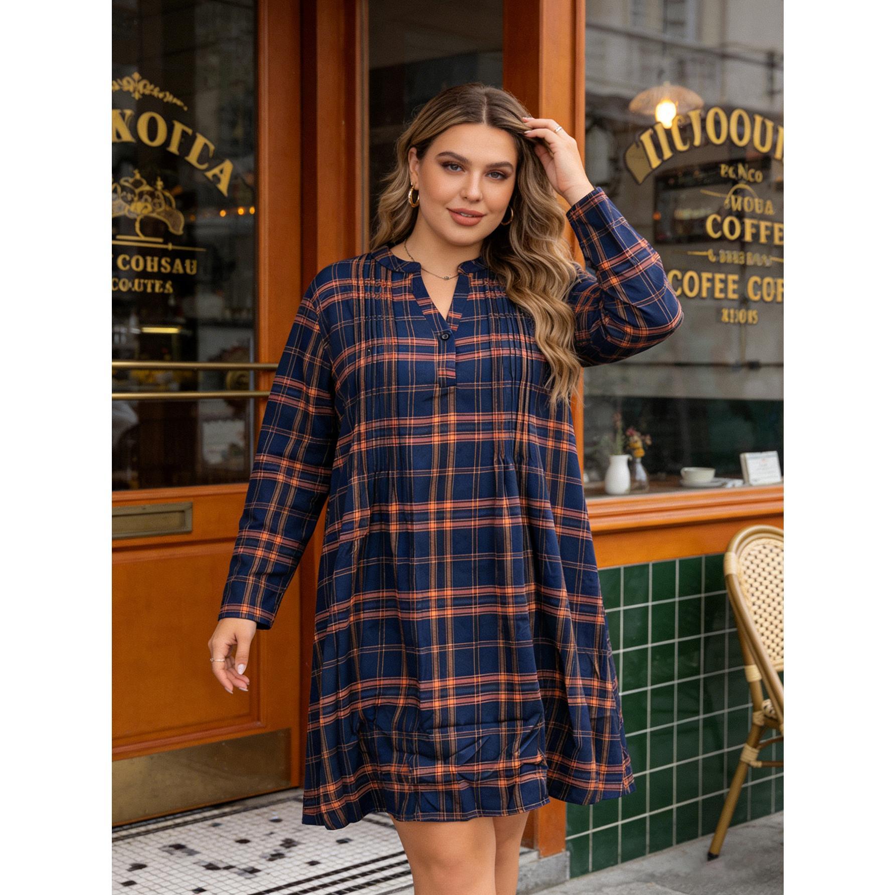 Plus Size Plaid Oversized Shirt Dress 0XL-4XL | Versatile Button-Neck Tunic | Effortless Casual Style for Errands, Coffee Dates & Fall Fashion