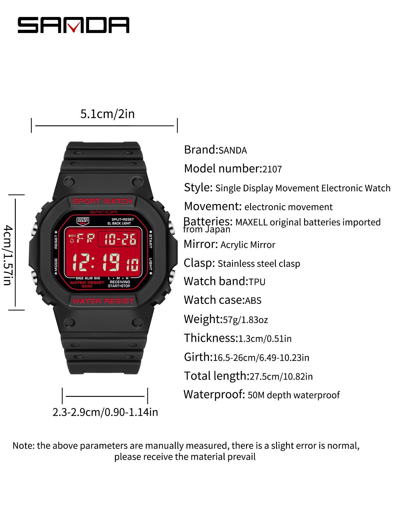 Men's Fashion Digital Watch, Casual Sporty Watch with Luminous Dial & Alarm Mode, Waterproof Outdoor Watch for Men with Box, Water Resistant Wristwatch, Fashion Wristwatches, Fashionable Waterproof Watch detail 5
