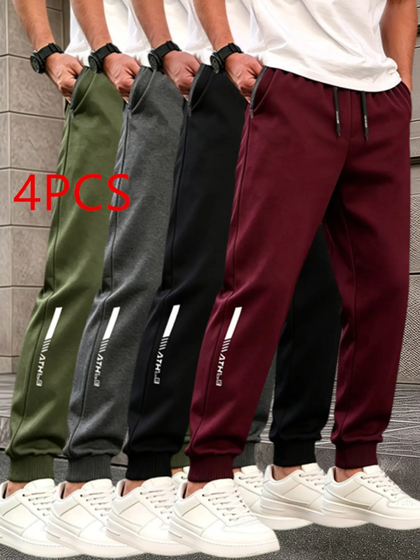Men's Casual Sweatpants, Elastic Waist Zip Pockets, High Stretch Breathable Workout Pants, Suitable for Daily Wear, All Seasons, Fitted Sweatpants