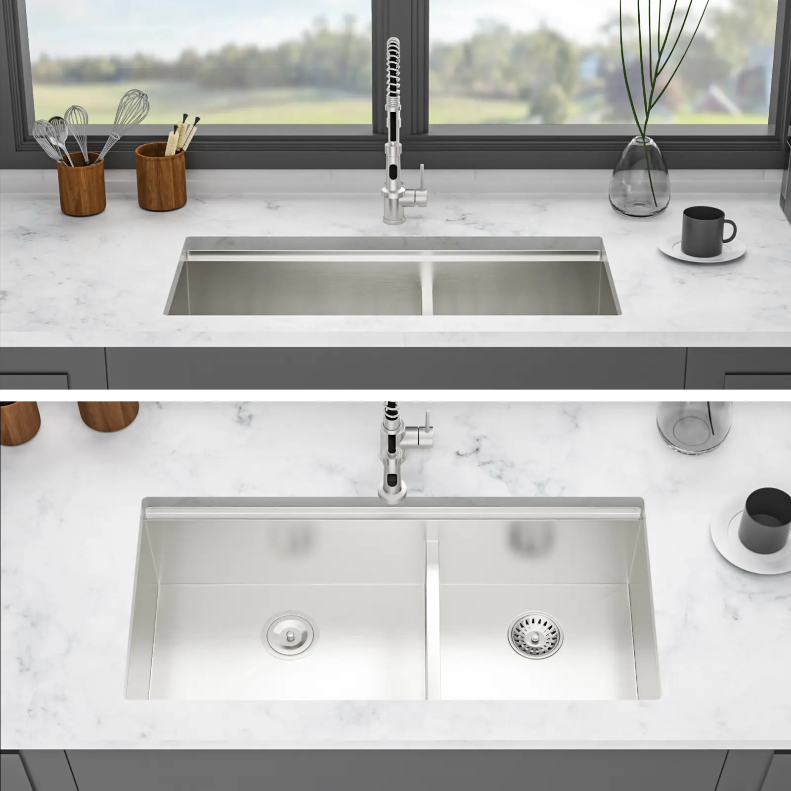 ARCH 39-Inch 16-Gauge Stainless Steel Undermount Kitchen Sink, Dual Basin 60/40 Workstation with Mixing Bowl, Pasta Strainer, Cutting Board, Roll-Up Dish Rack, Bottom Grid, Brushed Nickel, 39x19x10 Inches, for Kitchen, Brushed Nickel Color Options