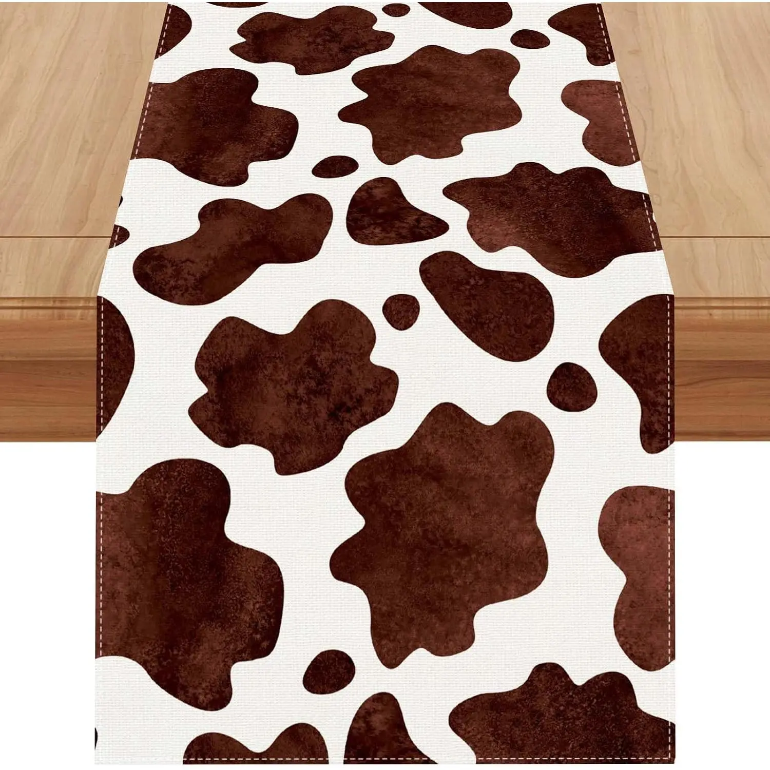 Linen Watercolor  Table Runner 72 Inches Long Cowhide Tablecloth Farm House Barnyard   Party   Decoration