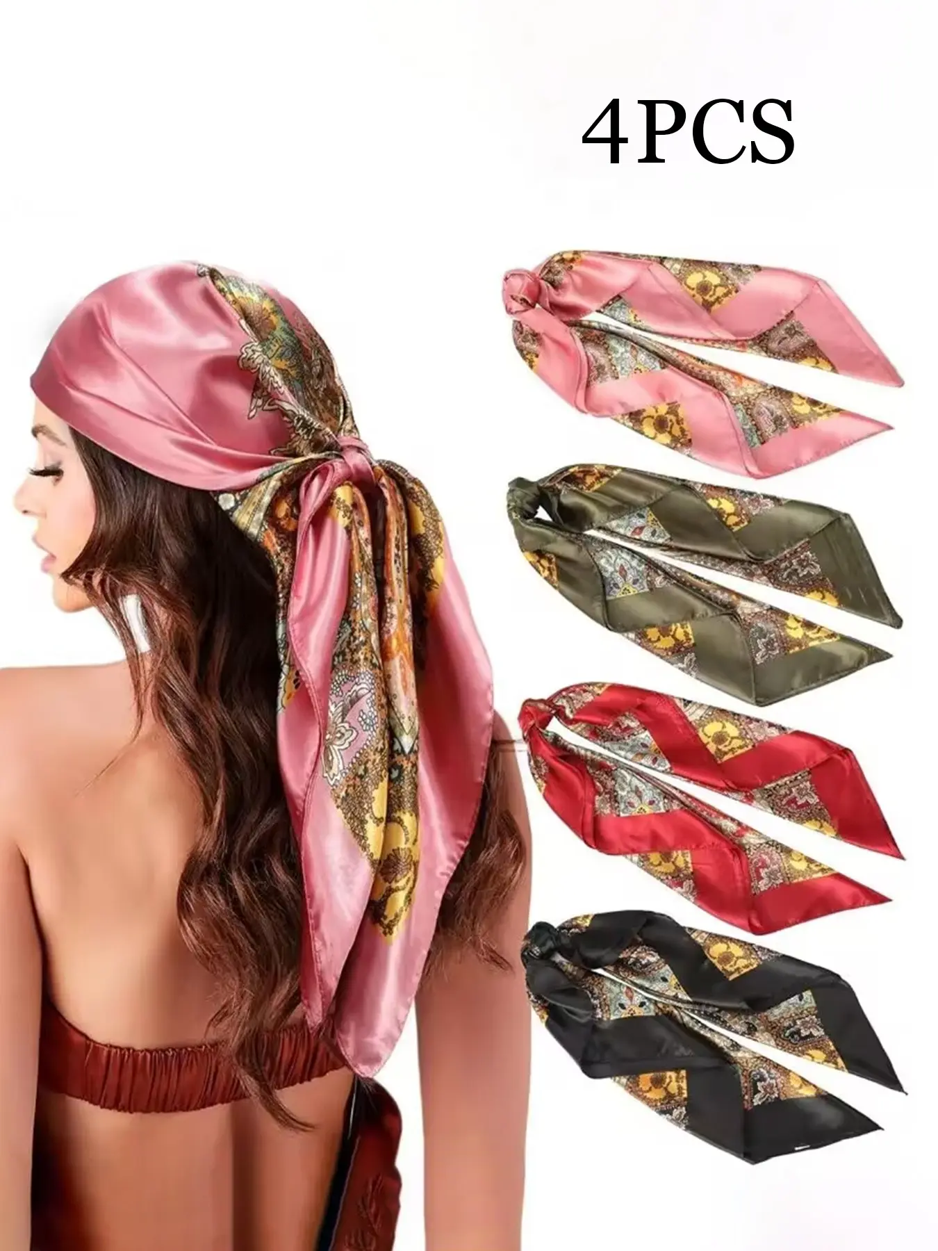 4/7pcs 90*90cm Luxury Design Silk Like Bandanas, Casual All over Print Head Scarves, Paisley Scarf, Fashionable Hair Scarfs for Women, Casual Soft Scarf, All Seasons
