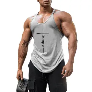 Mens Gym Stringer Tank Tops Bodybuilding Clothing Cotton Sleeveless Shirt Man Fitness Vest Singlets Sportwear Workout Tanktop