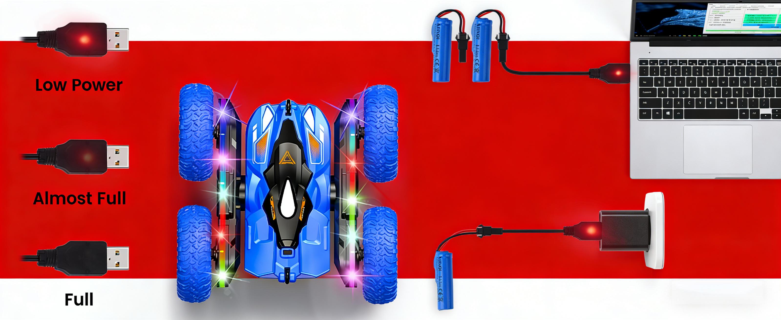 Remote Control Car for Kids, Rechargeable LED Light Off-Road Toy Car, 2.4GHz 4WD Stunt RC car with Double-sided 360-degree flip remote control racing car, Gifts for Boys Girls Ages 5-12