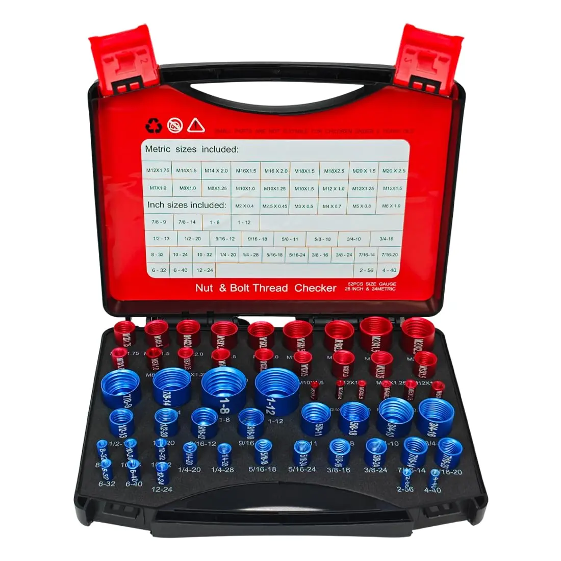 52PCS Compact Metal Thread Checker Kit - 28-Inch & 24-Metric Threaded Nuts/Bolts Gauge, Inches/Meters Size Finder for Narrow Areas (Tools & Hardware Measuring Instrument)