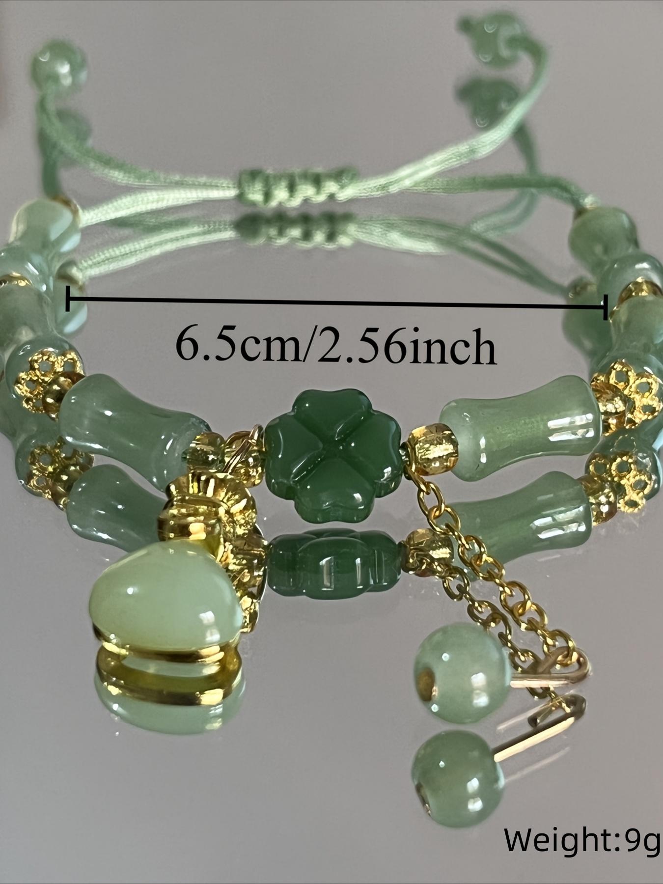 Chinese Style Four Leaf Clover Design Beaded Bracelet, Flower Design Bracelet, Fashion Resin Glass Bead Bracelet for Women for Party, Daily Clothing Decor, Trendy All-match & Exquisite Jewelry for Birthday Gift
