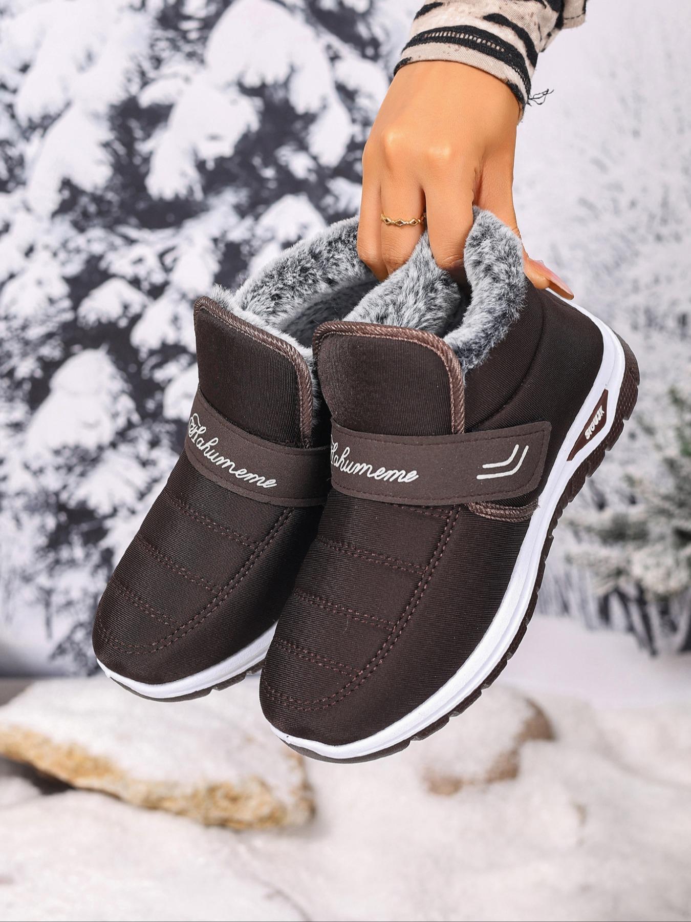 Women's Winter Snow Boots, Casual Warm Boots, Arctic Warmth Anti-Slip Thick PVC Sole, Fleece Lined Slip-On Outdoor Hiking Shoes, Round Toe Design