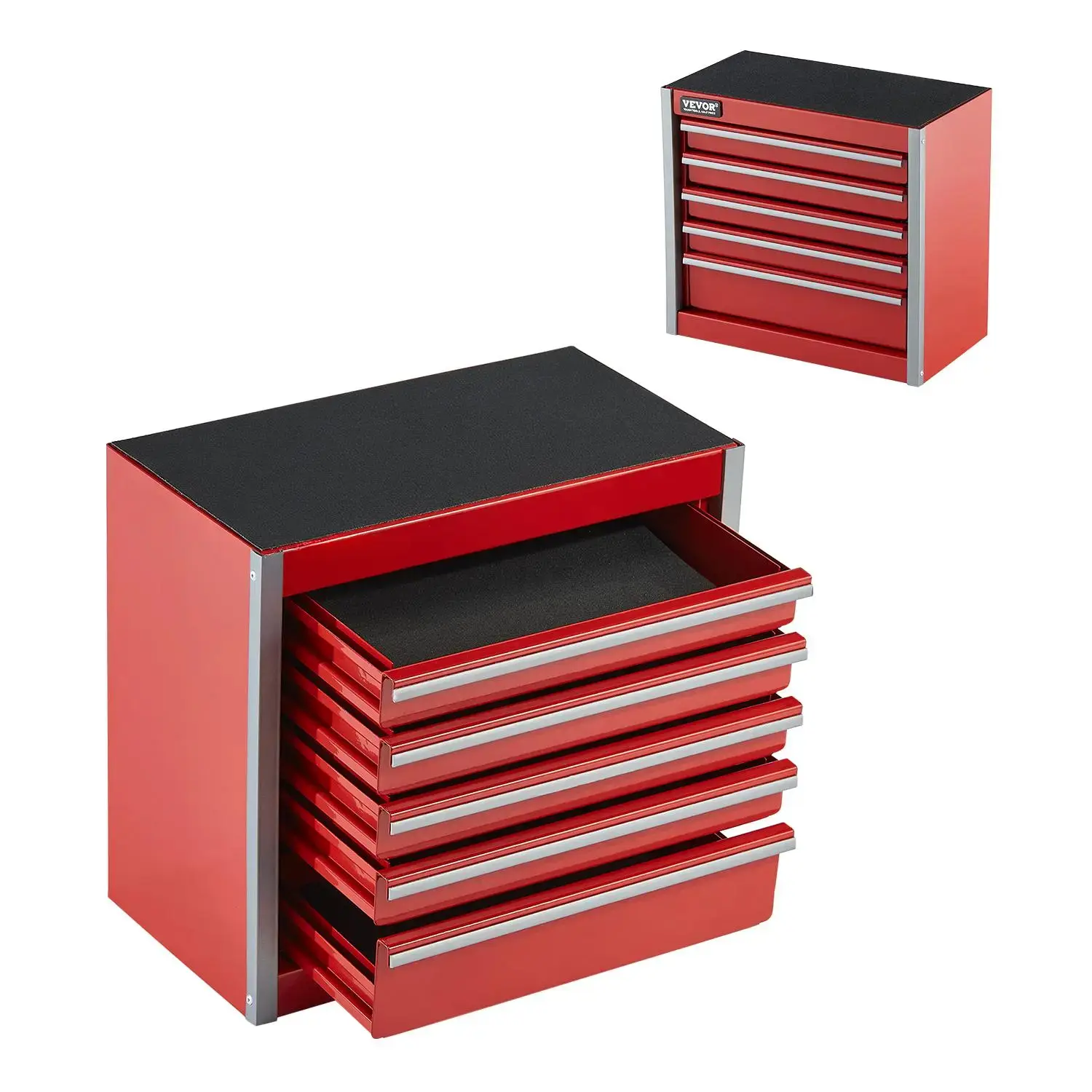 Metal Tool Box 8.6-inchPortable Metal Tool Box with 5 DrawersSmall Tool Chest with EVA Liners and PP Feet PadsHeavy-Duty Steel With Ball Bearing Opening and Powder Coated FinishRed