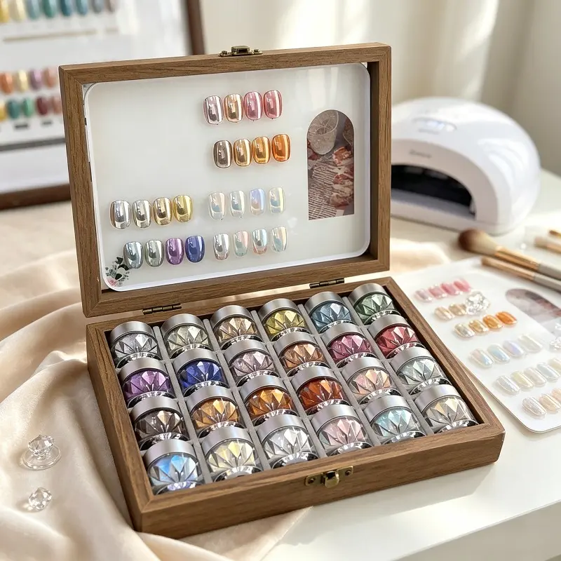 High Saturation Ultra-Bright Metallic Nail Mirror Powder, Full Set of Multi-Color Aurora Mirror Powders, Fine Texture No Powder Fallout for Transparent & Premium Mirror Nail Effects