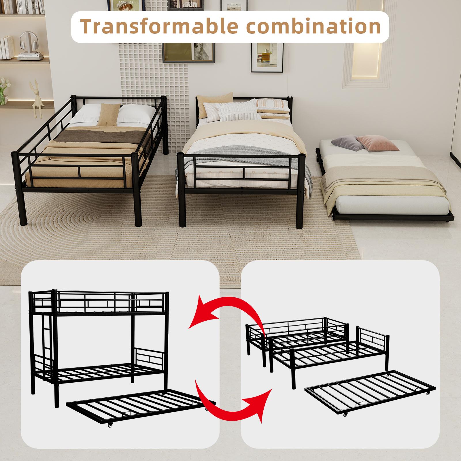 Triple Bunk Bed for Kids, Twin Over Twin Over Twin Bunk Bed, Metal 3 Bed Bunk Beds for Teens and Adults, No Box Spring Needed