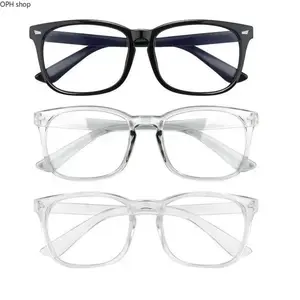 Unisex Square-Frame Blue Light Blocking Glasses 2025 - Reinforced Plastic Non-Prescription Geek-Style Eyewear, Crystal Clear Fashion Glasses for Office & Gaming Use, Multi-Pack Available
