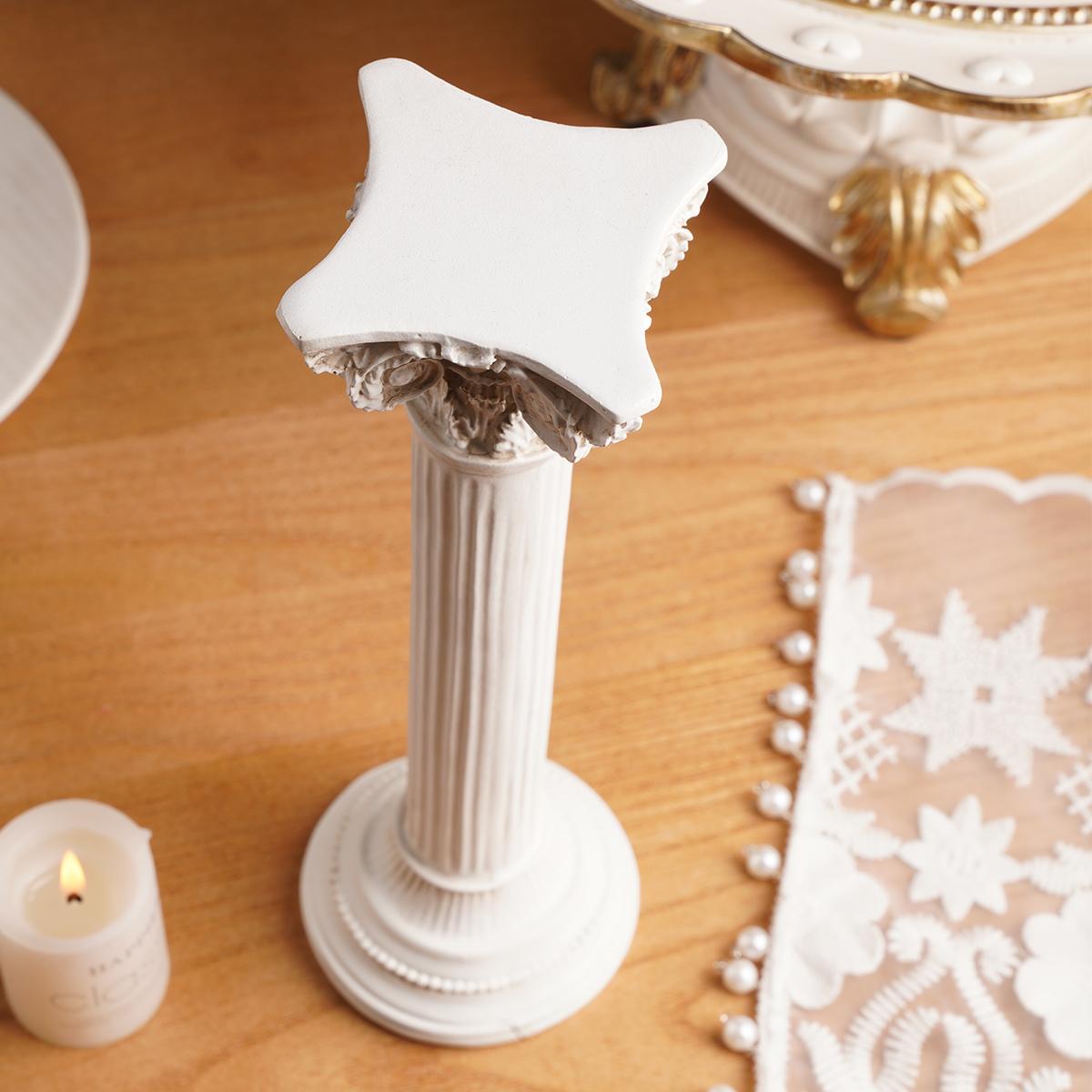 European Roman Column Candle Holder, Resin Material Decorative Stand for Party Celebration Photography Props, Home Living Room TV Cabinet Decoration, Vintage Candle Stand