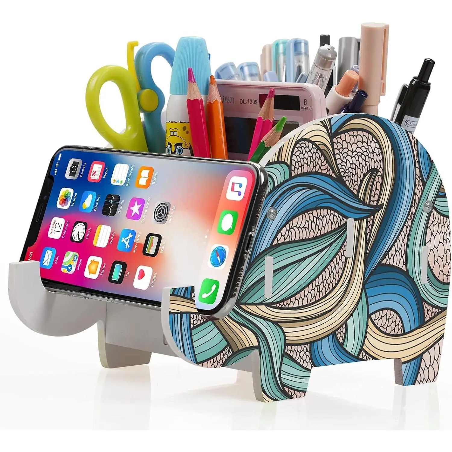 Elephant Shape Multi-Use Plastic Small Size Desk Organizer, Pen Pencil Holder with Phone/Tablet Stand, Makeup Brush Holder, Office Decor Christmas Gift for Women