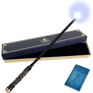 ChampWe Light Up Magic Wizard Wand Rechargeable Illuminating Toy for Kids Witch Collection Cosplay Accessories with Spellbook and Gift Box (Foliage)