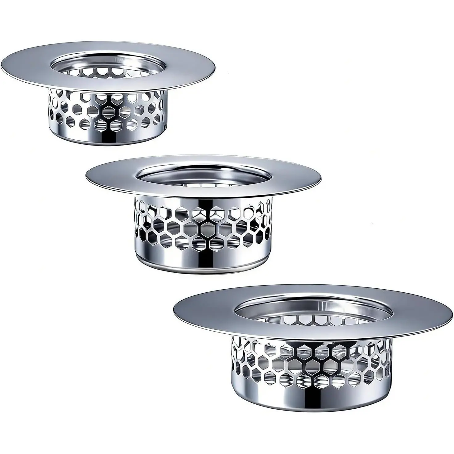 Bathroom Drain Strainers (Set of 3 Sizes), Hair Catcher for Bathroom Sink Bathtub Shower Floor Drain, Stainless Steel Filter  Fit Drain Hole from 1.2” to 2.17”