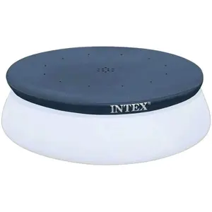Intex 28021E Pool Cover: For 10ft Round Easy Set Pools – Includes Rope Tie – Drain Holes – 12in Overhang – Snug Fit