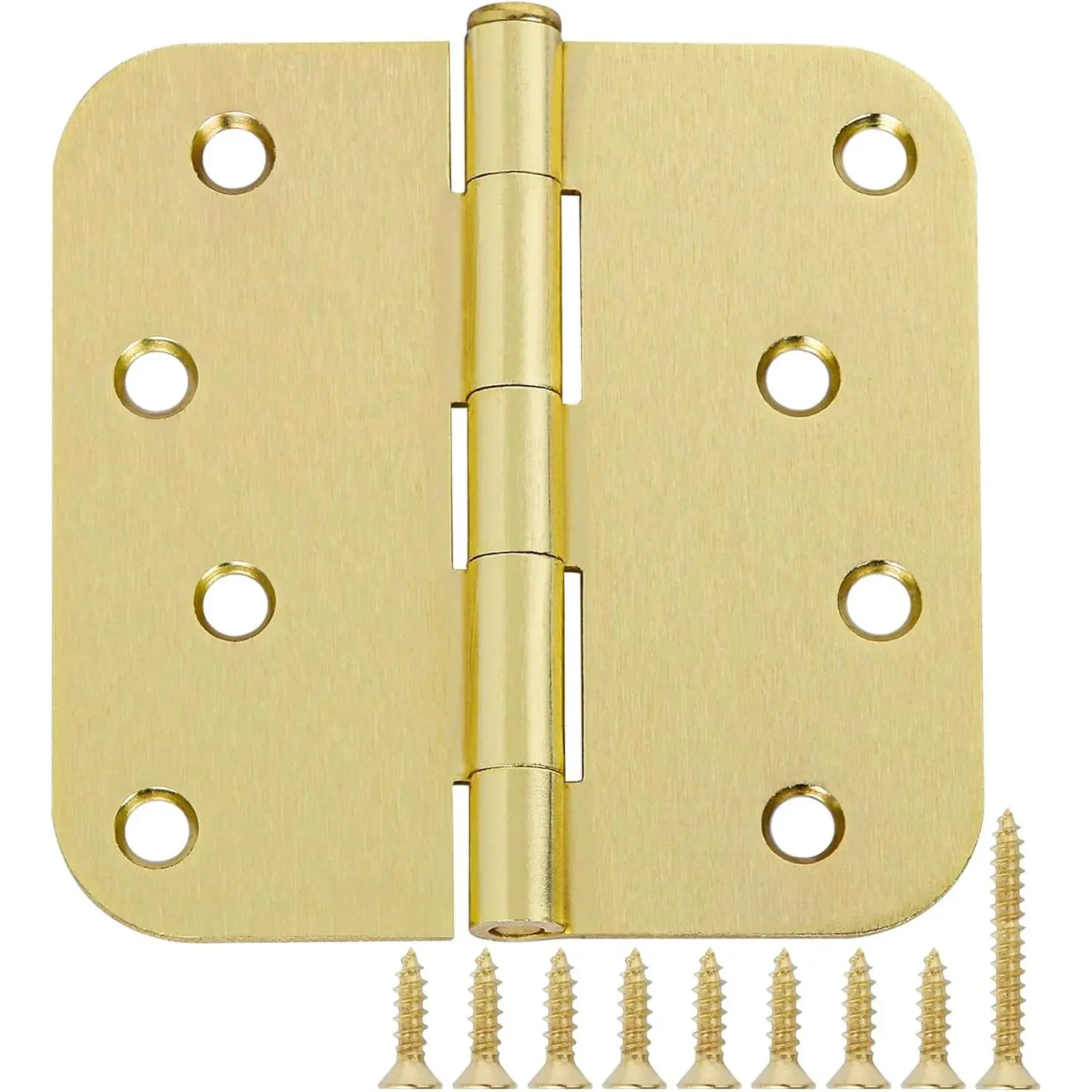 4 Inch Door Hinges Noise-Free 3 Pack Brass Door Hinges Rounded 5/8"Radius Residential/Commercial,Interior/Exterior Hinges For Front Bedroom Bi-folding Double  Garage Gate Doors Heavy Duty Steel
