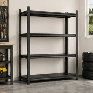 ARCH 4-Tier Heavy Duty Metal Storage Shelving Unit, 63" H x 45.27" W x 17.7" D, Adjustable Shelves, 1600 LBS Capacity, Black, for Garage, Warehouse, Office, Kitchen, Living Room, Utility Rack, Black Color Options, Metal Material, Classic Style