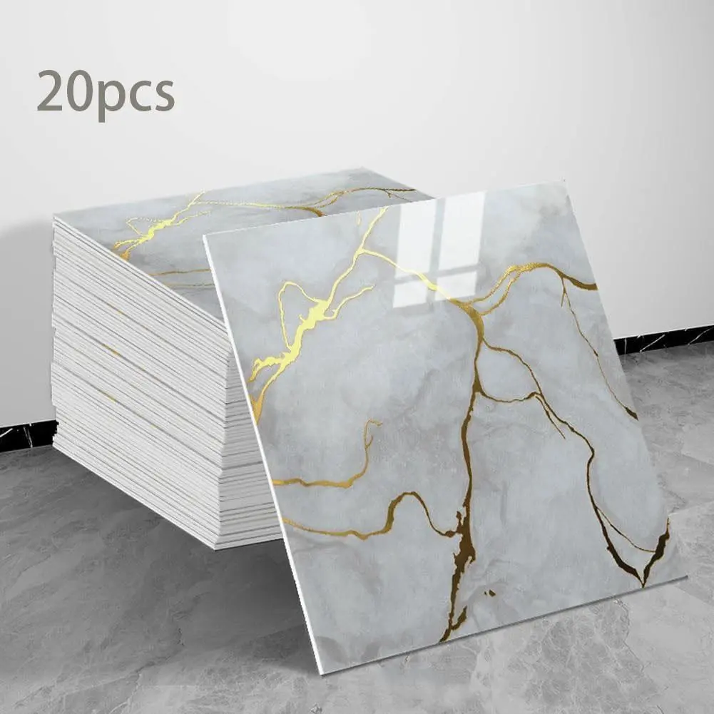 Waterproof PVC Self-Adhesive Wall Tile Decorative Panels, 11.8 Inch Limestone Look, 20 Pieces Set, Easy Peel & Stick, Bathroom Kitchen Bedroom Renovation, Peel And Stick Wallpaper For Bathroom