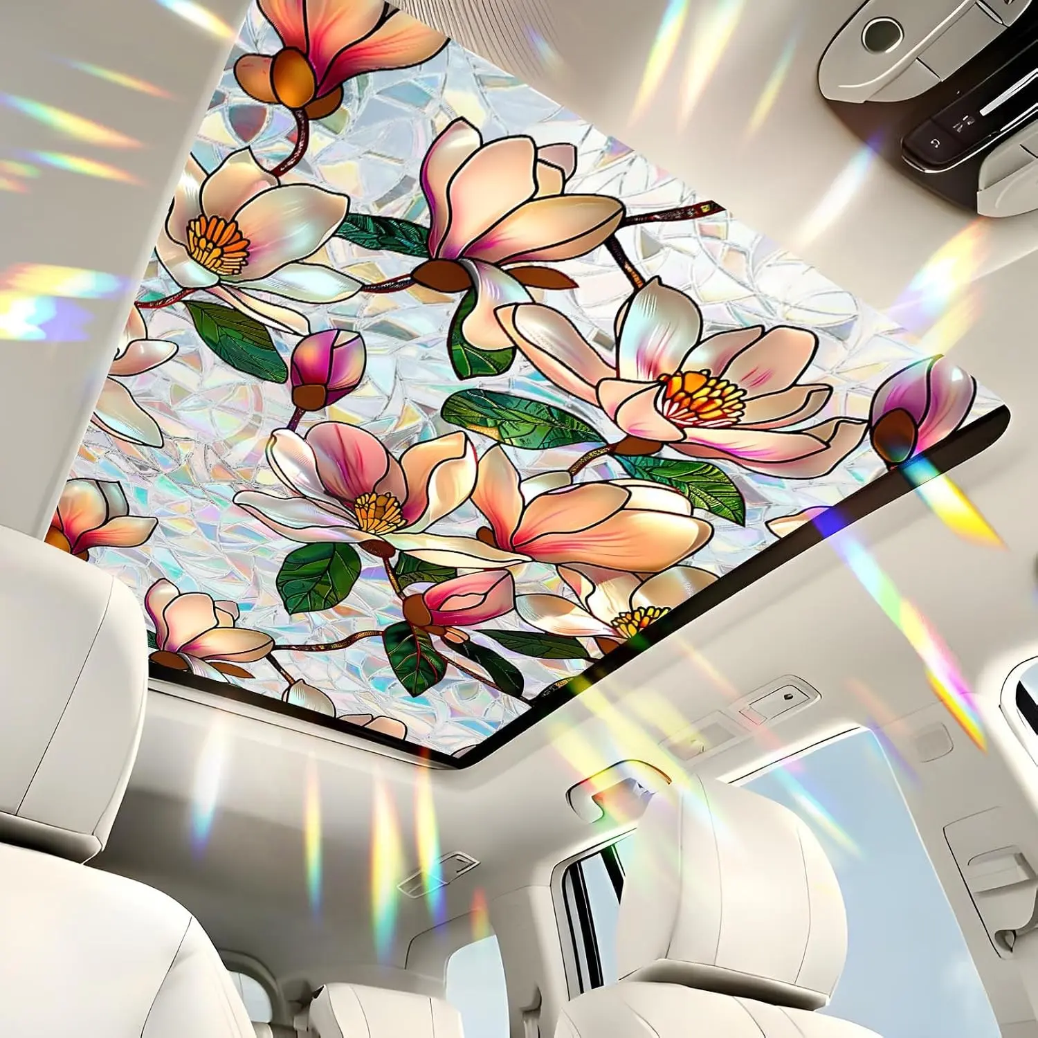 Stained Glass Sunroof Film for Car, Rainbow Decorative Privacy Window Film Patterns, Sunroof Decal for Car, Sun Protection Rainbow Window Cling, 17" x 39.4"