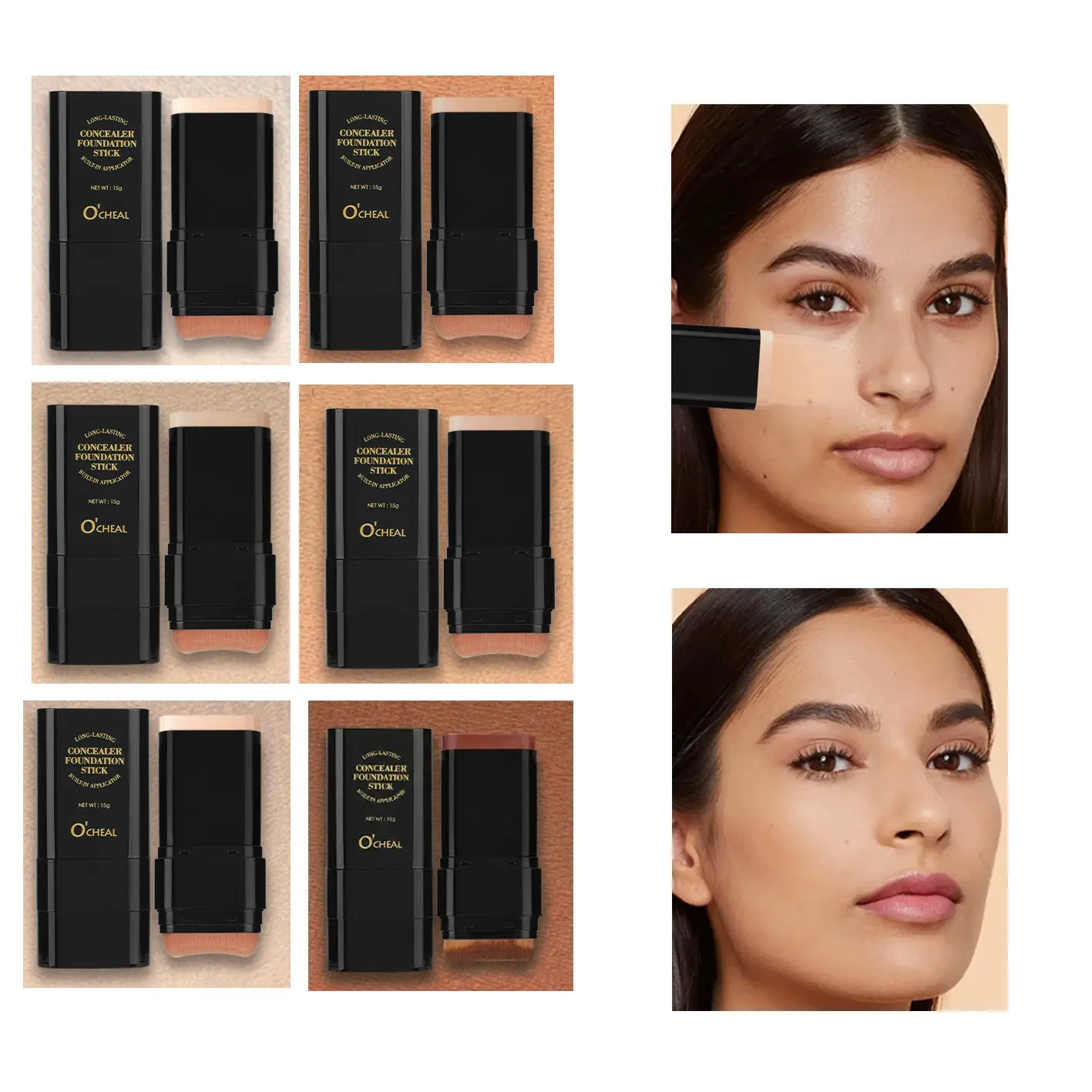 6-Pack Foundation Stick, Dual-Ended Eraser Foundation, Concealer, Highlighter, Natural Finish, Long-Lasting, Lightweight, Easy Application