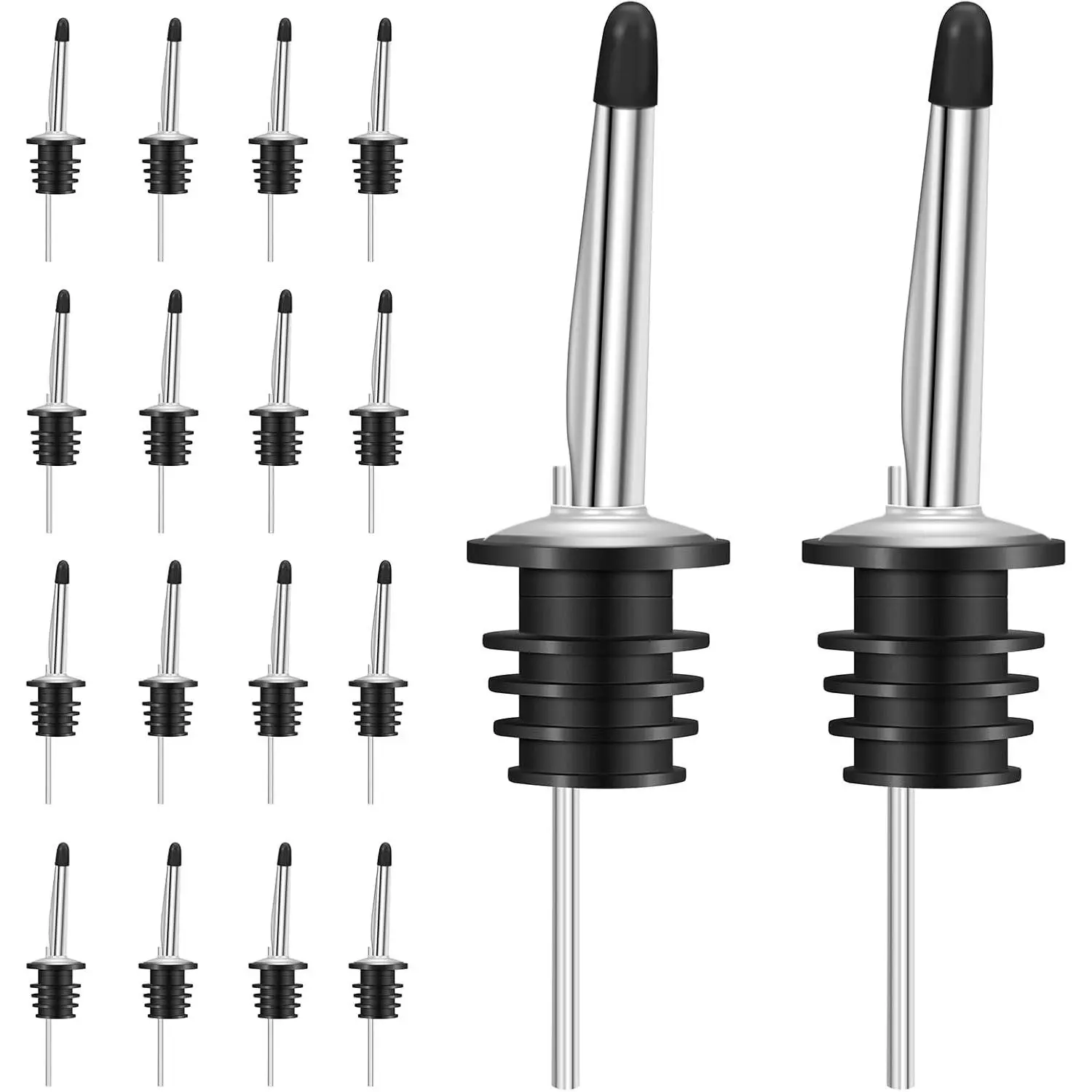 24 Pack Stainless Steel Liquor Pour Spouts Set with Dust Caps Covers