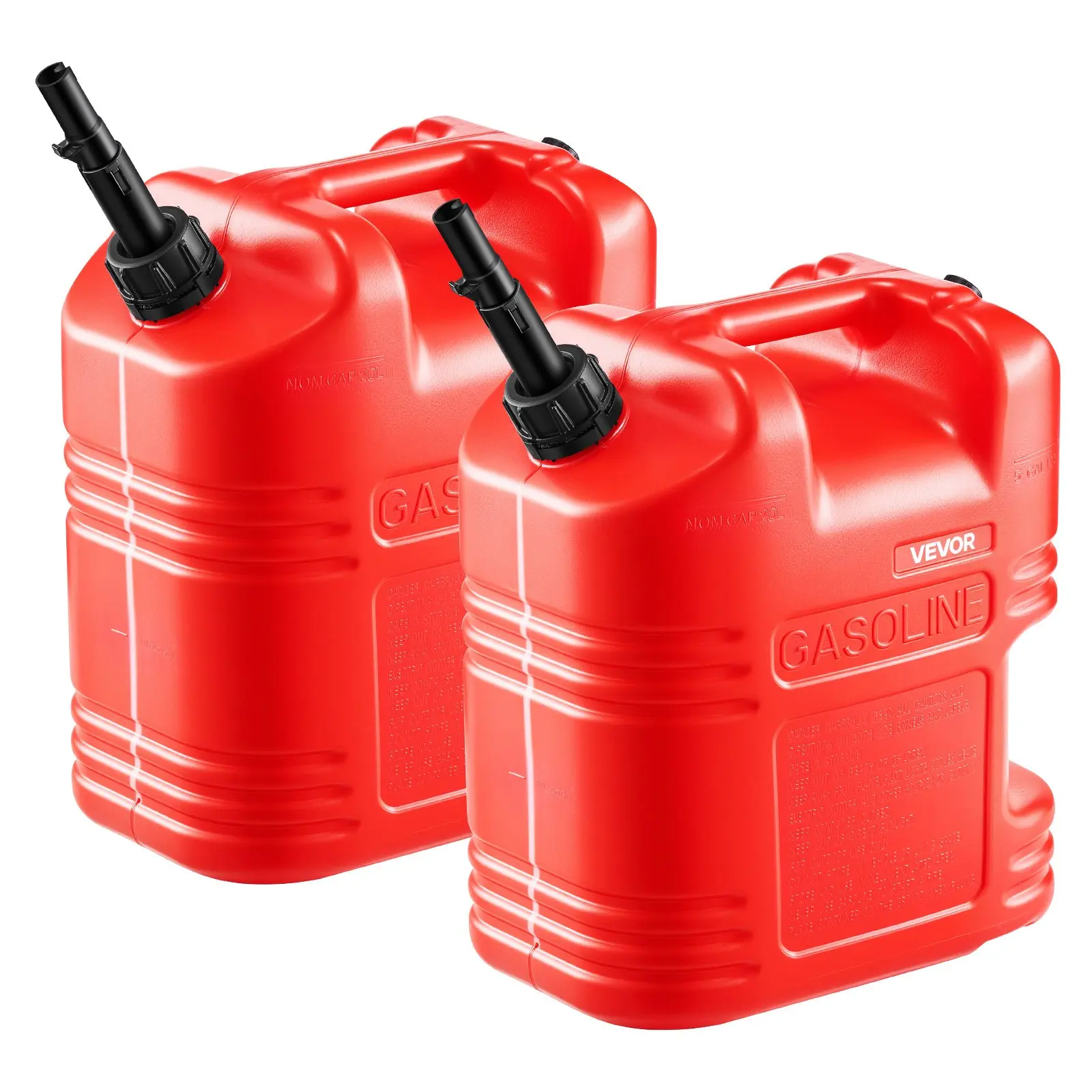 VEVOR Fuel Container, 5 Gallon, Gas Tank with Spout & Clear Scale, 15 L/min Max Flow Rate, Secure & Leak-proof, Portable Flat Fluid Container for Most Cars Motorcycle ATV UTV, Red, 2 Packs