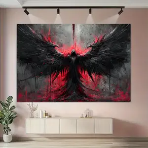1pc Ultra-Large Fantasy Gothic Style - Black Robe with Wings And Red Accents High-Definition Digital Print Polyester Fabric Suitable for Living Room, Bedroom, Party Decoration Gothic Style Wall Art - Copy_Dar_4