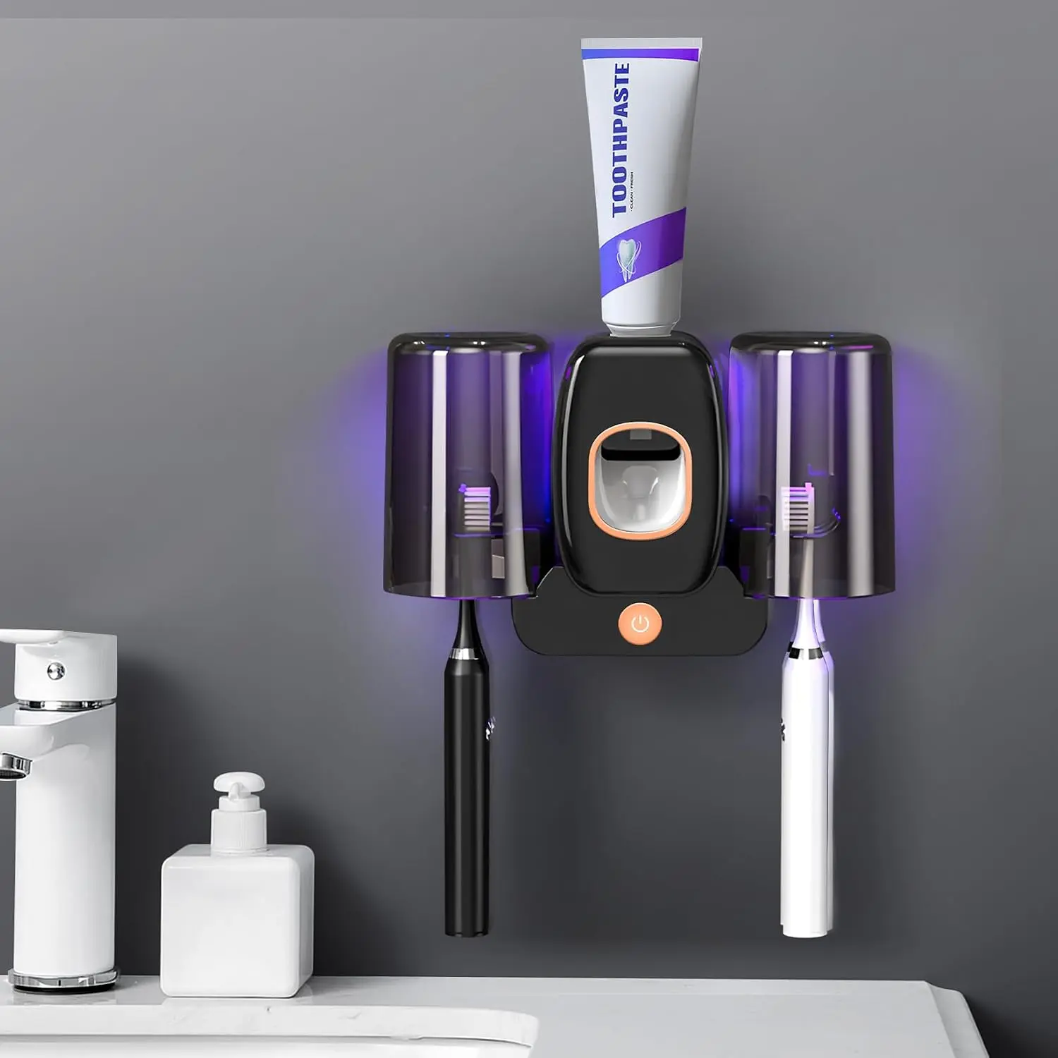 3 in 1 Wall Mounted Toothbrush Cleaner Holder, Black