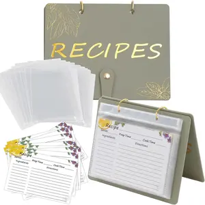 Recipe Binder with Plastic Sleeves, Stand Up Recipe Book Binder for 50 Recipe Cards 4x6, Recipe Organizer Kit Blank Cook Book for DIY Recipe Cards and 25 Clear Sheet Protectors (Sage, for 50 Cards)