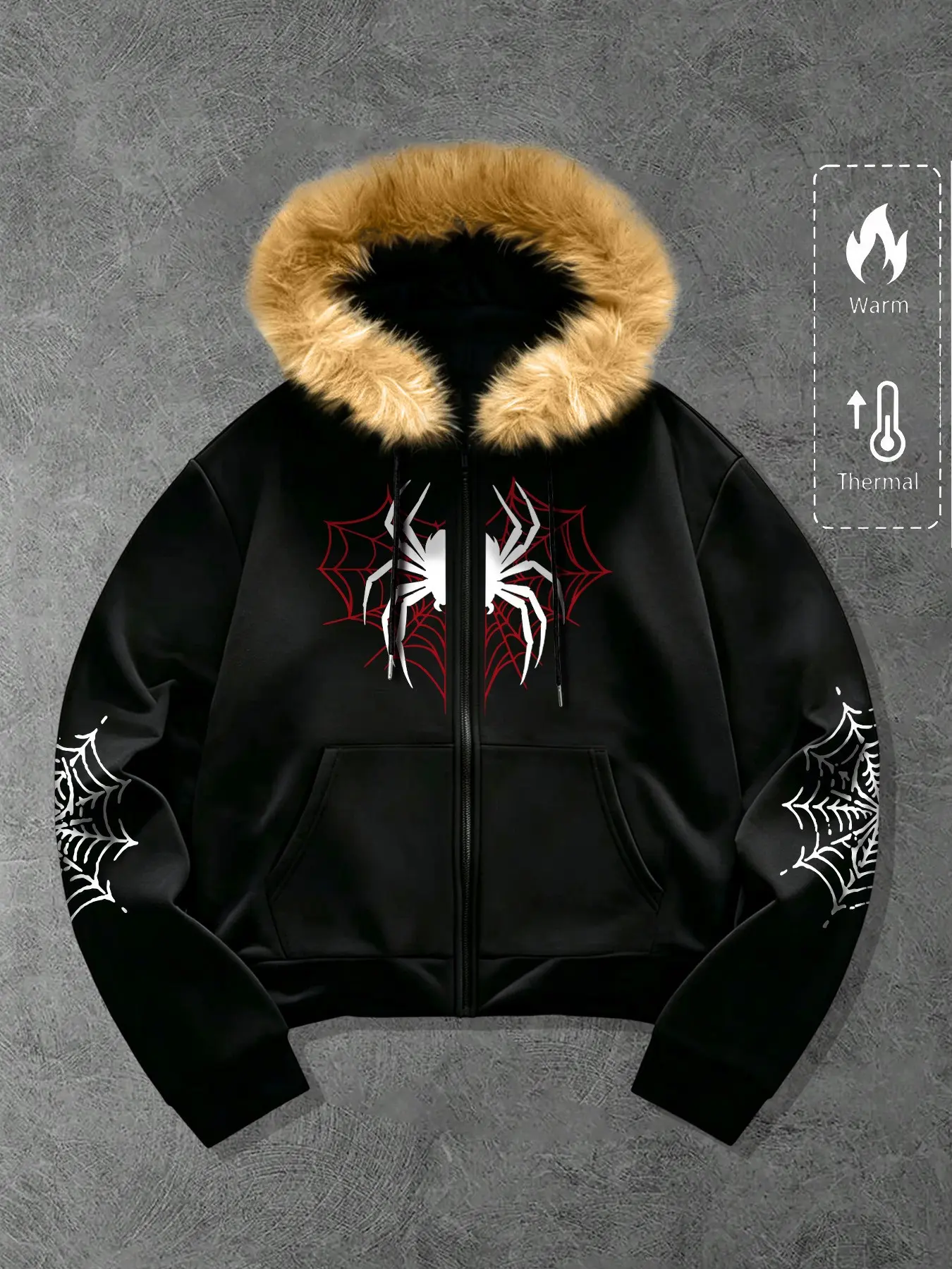 Men's Fall Winter Long Sleeve Hooded Fur Collar Jacket, Portable Fashion Street Style, Pocket Design, Casual Loose-Fit, All Seasons