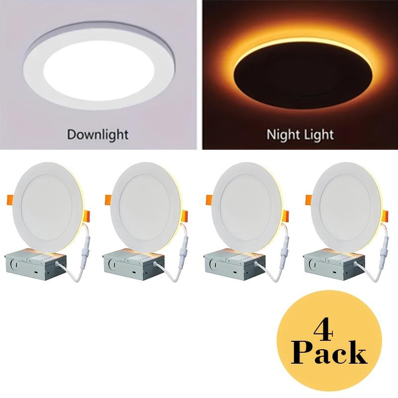 4/8/16-pack 6-inch ultra-thin LED recessed ceiling lights with night light function, includes junction box, 5 selectable color temperatures (2700K-5000K), dimmable, 120V, 12W high brightness, suitable for modern interior decoration.