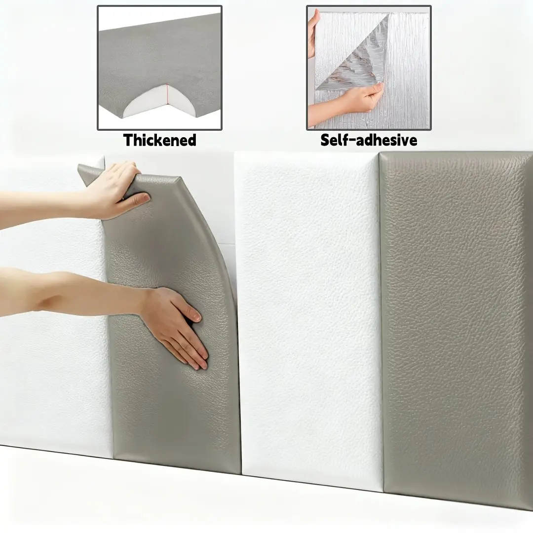 6pcs 13mm Thick Self-Adhesive 3D Wall Panels, Decorative Wall Panel, PU Leather 3D Foam Wall Boards, Bedroom Bed Rail, Living Room Corner Protection