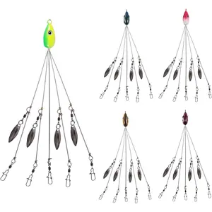 5pcs 5 Arms Alabama Umbrella Rig with 4 Blade bass Fishing Rigs Lure Saltwater Stripers Swim Bait Ultralight Tripod Bass Lures Bait Kit Junior Ultralight Willow Blade Multi-Lure Rig