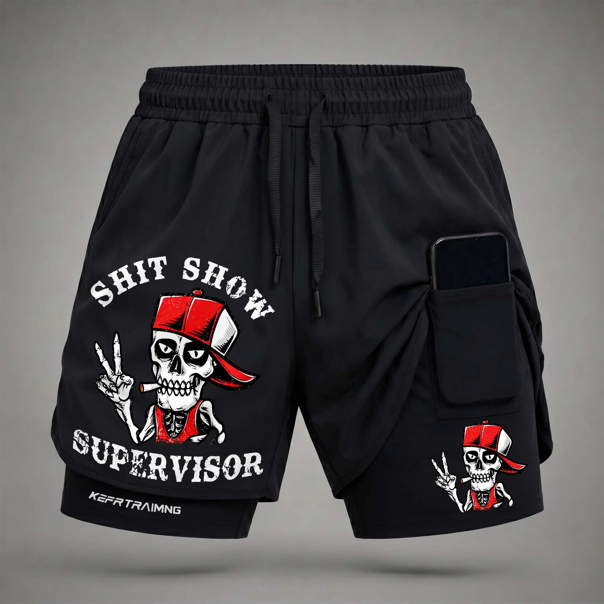 Men’s" Shit Show Supervisor Graphic Print 2-in-1 Athletic Shorts, Built-in Compression Liner, Secure Inner Phone Pocket, Elastic Drawstring Waist, Quick-Dry Gym Running Training Shorts for Summer Daily Wear