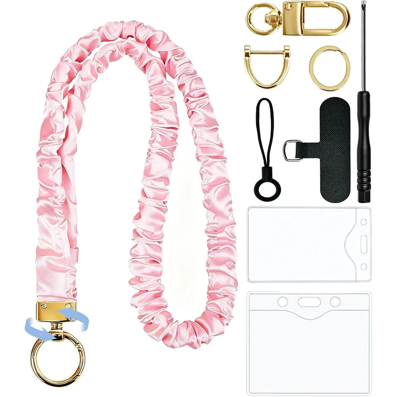 Scrunchie Lanyard for ID Badges and , Teacher Lanyards for , Soft Satin  Strap Lanyard, Stretchy Lanyards with ID Holder and 2 Badge Holders for  & Office - 19-30"