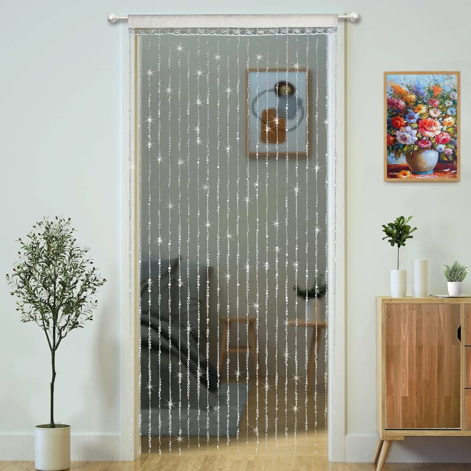 Crystal Door Curtains Room Divider Acrylic Beads for Doorway Hippie Closet Bedroom Wall Window Backdrop Decor (35.5*79in/90*200cm, Crystal)