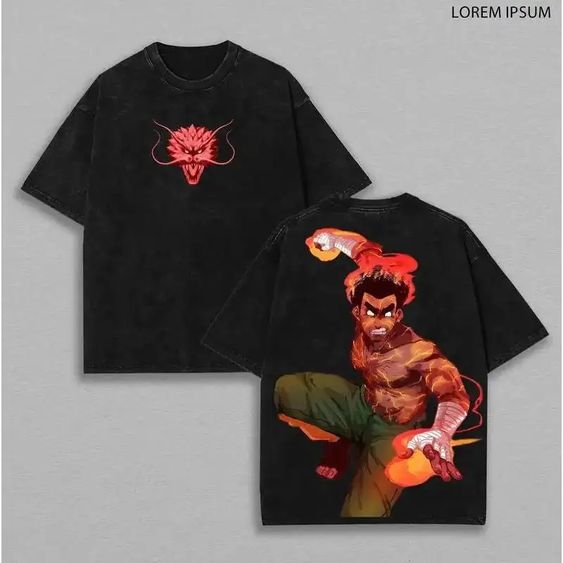 Might Guy/Maito Gai  - Naruto Anime Double Printed Vintage Washed Tee Unisex Oversize Anime Manga Washed Heavyweight Cotton T-shirt, Gift For Anime Fan, Anime Lover